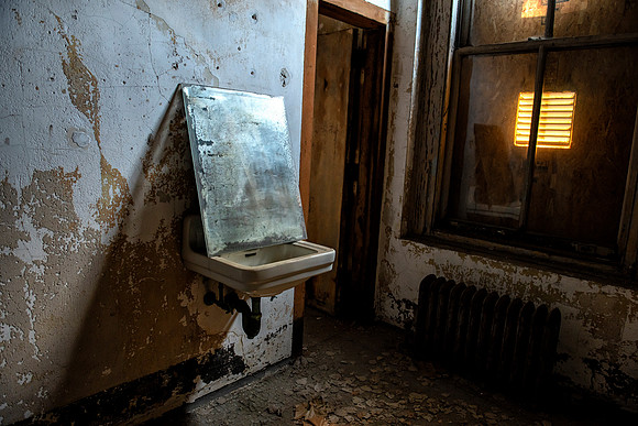Ellis Island Hospital sink and mirror